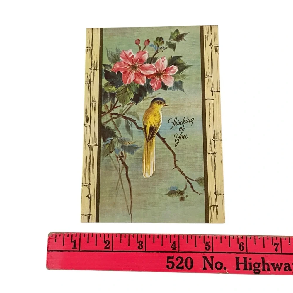 Unused Vintage Thinking of You Greeting Card Bird Quaint Shop Original